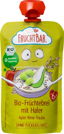 FruchtBar Quetschie Bio Früchtebrei mit Hafer, Apfel, Birne, Traube, ab 6. Monat, 120g
