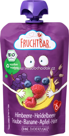 FruchtBar Quetschie Himbeere, Heidelbeere, Traube, Banane, Apfel, Hafer, ab 6. Monat, 100g