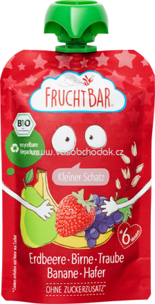 FruchtBar Quetschie Kleiner Schatz Erdbeer, Birne, Traube, Hafer, ab dem 6. Monat, 100g