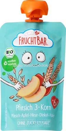 FruchtBar Quetschie Pfirsich 3-Korn - Pfirsich, Apfel, Hirse, Dinkel, Hafer, ab 6. Monat, 100g