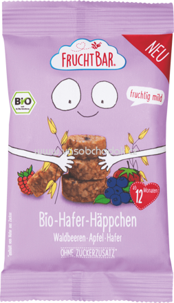 FruchtBar Bio Hafer Häppchen, Waldbeeren, Apfel, Hafer, ab 12. Monat, 40g