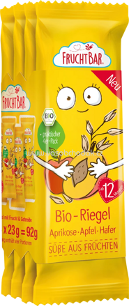 FruchtBar Bio Fruchtriegel Aprikose, Apfel, Hafer, ab 12. Monat, 4 St