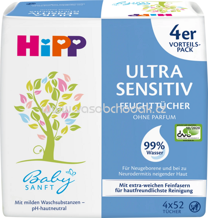 Hipp Babysanft Feuchttücher Ultra Sensitive, 4x52St, 208 St