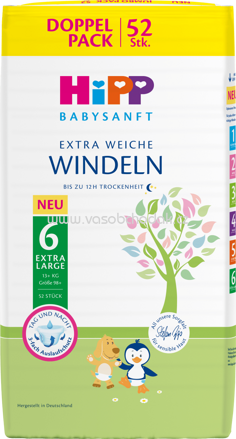 Hipp Babysanft Windeln Gr.6 Extra Large, Jumbo Pack, 13+ kg, 52 St