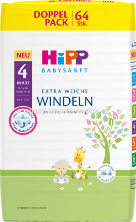 Hipp Babysanft Windeln Gr.4 Maxi, Jumbo Pack, 9-14 kg, 64 St