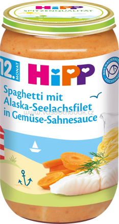 Hipp Spaghetti mit Alaska-Seelachsfilet in Gemüse-Sahnesauce, ab 12. Monat, 250g