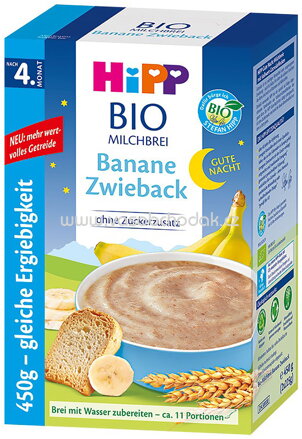 Hipp Bio-Milchbrei Gute Nacht Banane Zwieback, nach dem 5. Monat, 450g