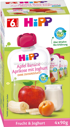 Hipp Hippis Apfel Banane Aprikose mit Joghurt, ab 6. Monat, 4x90g, 360g