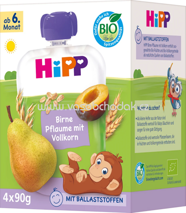 Hipp Quetschie Birne, Pflaume mit Vollkorn, ab dem 6. Monat, 4x90g, 360g