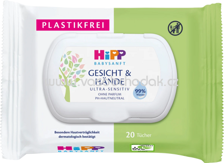 Hipp Babysanft Feuchttücher Gesicht & Hände Tücher, 20 St