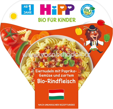 Hipp Kinderteller Eiernudeln mit Paprika Gemüse und zartem Bio Rindfleisch, ab 1 Jahr, 250g