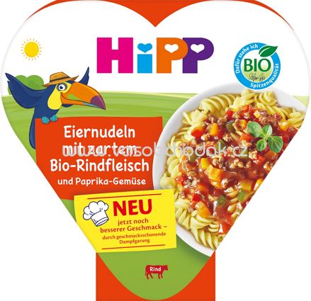 Hipp Kinderteller Eiernudeln mit zartem Bio Rindfleisch und Paprika Gemüse, ab 1 Jahr, 250g