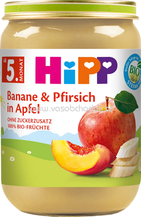 Hipp Banane & Pfirsich in Apfel, nach dem 5. Monat, 160g