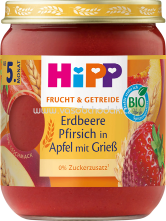 Hipp Frucht & Getreide Erdbeere Pfirsich in Apfel mit Grieß, ab 5. Monat, 160g