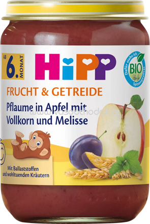 Hipp Frucht & Getreide Pflaume in Apfel mit Vollkorn und Melisse, ab 6. Monat, 190g