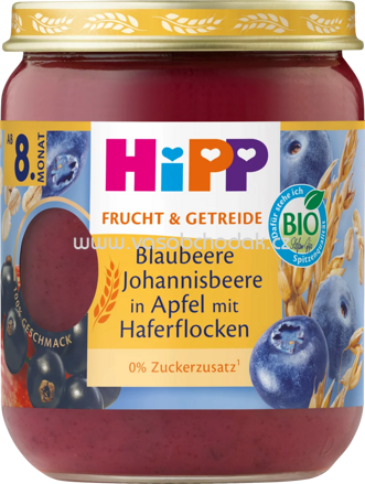 Hipp Frucht & Getreide Blaubeere Johannisbeere inf Apfel mit Haferflocken, ab 8. Monat, 160g