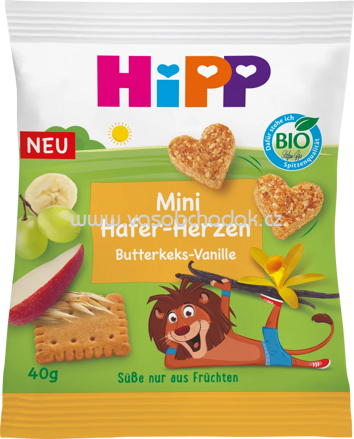 Hipp Kindersnack Mini Hafer-Herzen Butterkeks-Vanille, ab 1 Jahr, 40g