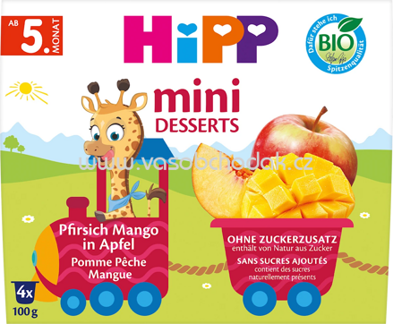 Hipp Mini Desserts im Becher Pfirsich Mango in Apfel, ab 5. Monat, 4x100g, 400g