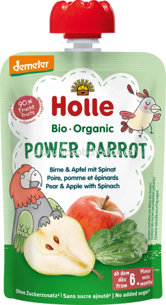 Holle Quetschie Power Parrot, Birne & Apfel mit Spinat, ab 6 Monaten, 100g