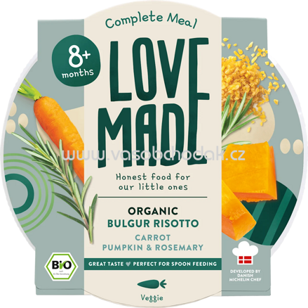 LoveMade Organics Menü Bulgur Risotto mit Karotten, Kürbis, Rosmarin, ab 8 Monaten, 185 g