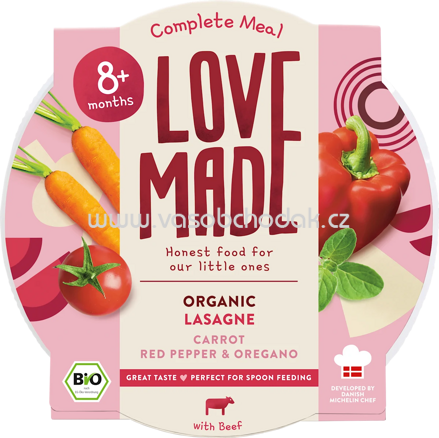 LoveMade Organics Menü Lasagne mit Karotten, Paprika, Oregano, ab 8 Monaten, 185 g