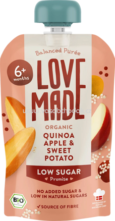LoveMade Organics Quetschie Apfel, Süßkartoffel und Quinoa, ab 6 Monaten, 100 g