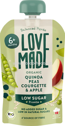 LoveMade Organics Quetschie Erbsen, Zucchini, Apfel und Quinoa, ab 6 Monaten, 100 g
