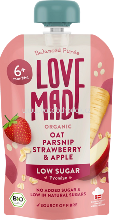 LoveMade Organics Quetschie Haferbrei, Pastinake, Erdbeere und Apfel, ab 6 Monaten, 100 g