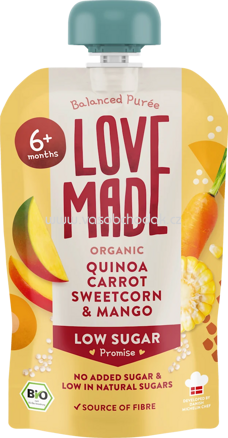 LoveMade Organics Quetschie Karotte, Mais, Mango und Quinoa, ab 6 Monaten, 100 g