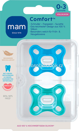 mam Schnuller Comfort Silikon, blau/türkis, 0-3 Monate, 2 St