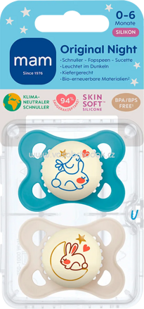mam Schnuller Original Night Silikon blau/creme, 0-6 Monate, 2 St