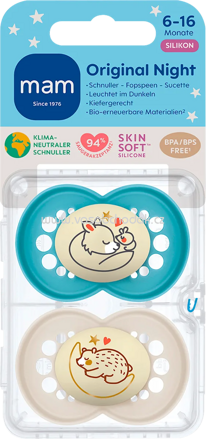 mam Schnuller Original Night Silikon blau/creme, 6-16 Monate, 2 St