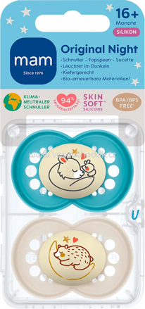 mam Schnuller Original Night Silikon blau/creme, ab 16 Monaten, 2 St