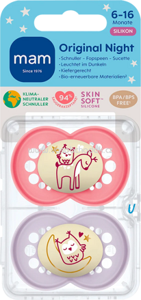 mam Schnuller Original Night Silikon pink/lila, 6-16 Monate, 2 St
