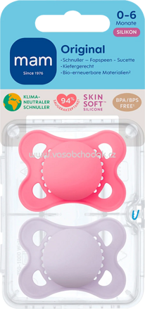 mam Schnuller Original plain Silikon pink/lila, 0-6 Monate, 2 St