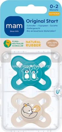 mam Schnuller Original Start Kautschuk, blau/creme, 0-2 Monate, 2 St