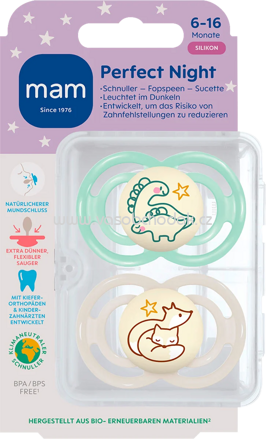 mam Schnuller Perfect Night Silikon, mint/creme, 6-16 Monate, 2 St