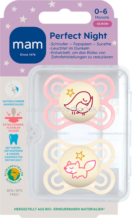 mam Schnuller Perfect Night Silikon, rosa/creme, 0-6 Monate, 2 St