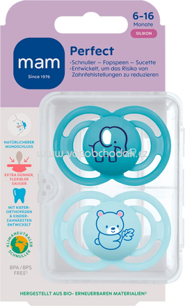 mam Schnuller Perfect Silikon, türkis/blau, 6-16 Monate, 2 St
