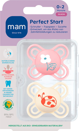 mam Schnuller Perfect Start Silikon, pink/creme, 0-2 Monate, 2 St