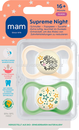 mam Schnuller Supreme Night Silikon creme/grün, ab 16 Monate, 2 St