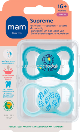 mam Schnuller Supreme Silikon, blau, ab 16 Monate, 2 St
