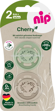 Nip Schnuller Cherry grün/braun, Gr. 2, ab 6 Monate, 2 St