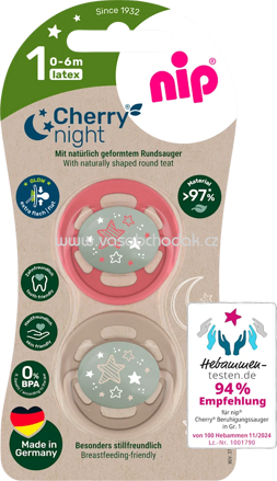 Nip Schnuller cherry night rot/braun, Gr.1, 0-6 Monate, 2 St