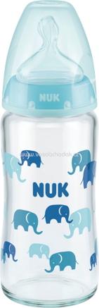 Nuk Babyflasche aus Glas First Choice Temp. Control, Gr. 1M, blau, 0-6 Monate, 240 ml, 1 St