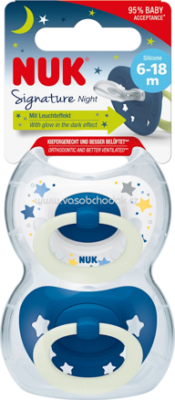 NUK Schnuller Signature Night Silikon, blau, 6-18 Monate, 2 St