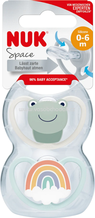 NUK Schnuller Space Silikon, beige/blau, 0-6 Monate, 2 St