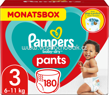 Pampers Baby Pants Baby Dry, Gr. 3 Midi, 6-11 kg, Monatspack, 180 St