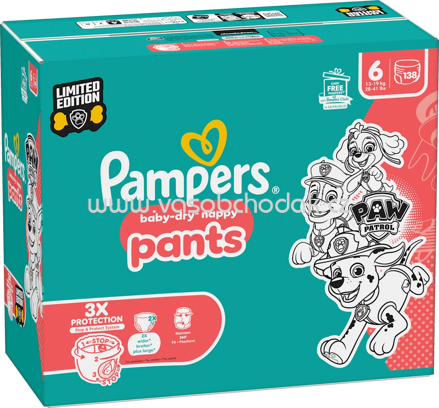 Pampers Baby Pants Baby Dry Gr.6 Extra Large, 13-19 kg, Limited Edition Paw Patrol, Monatsbox, 138 St