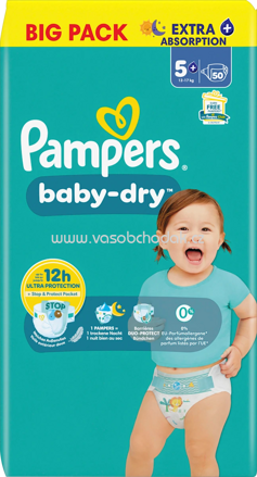 Pampers Windeln Baby Dry Gr. 5+ Junior Plus, 12-17 kg, Big Pack, 50 St